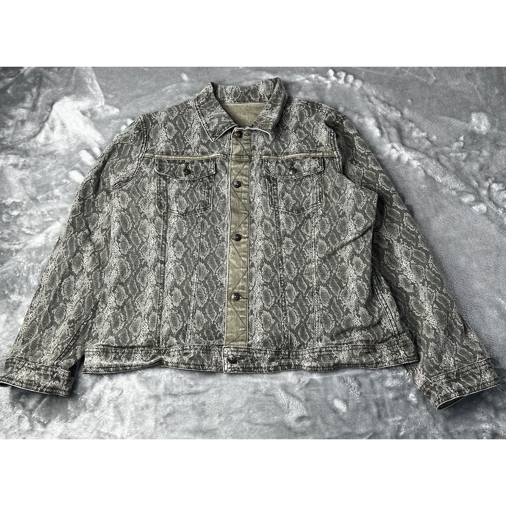 Snake Print Trucker Jacket Women Size Small Reversible Green Western Cowboy